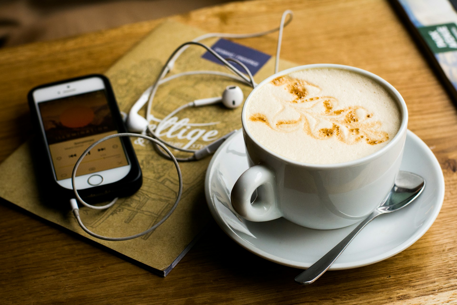 Placeology podcast leaf design coffee latte on mug